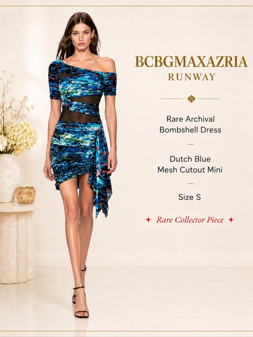 BCBGMAXAZRIA RUNWAY Rare Archival Bombshell Dress | Dutch Blue Mesh Cutout Mini